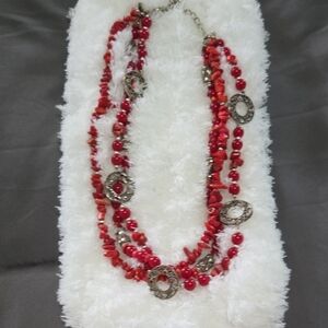Red Pebbles & Beads Necklace
